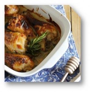 Pollo asado con miel y mostaza