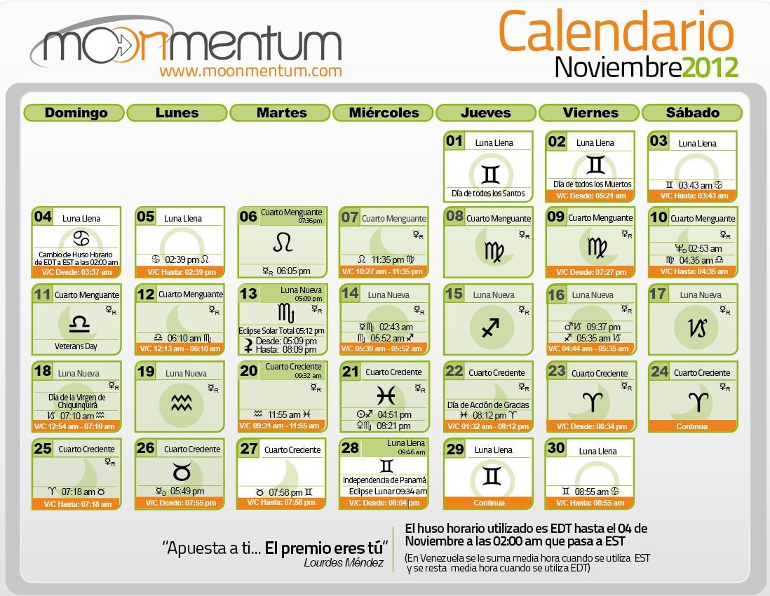 Calendario Noviembre 2012